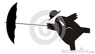 Man his bowler hat and umbrella gone by the wind illustration isolated Vector Illustration