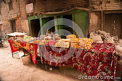 Food stall at Tihar Deepawali festival and Newari New Year in Kathmandy Editorial Stock Photo