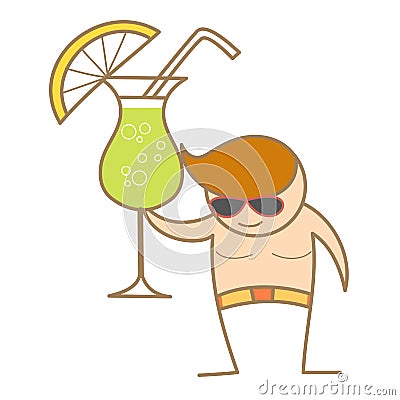 Man with his lemon juice drink Vector Illustration