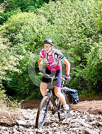 Man with hismuontain-bike Stock Photo