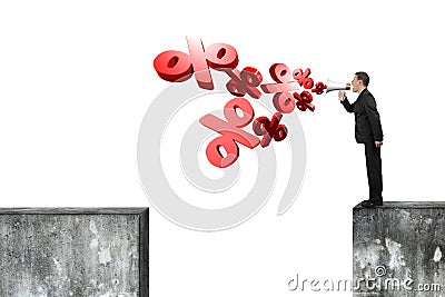 Man hold megaphone with 3D percentage marks spraying out Stock Photo