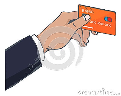 Man Hold Plastic Credit Card in Hand, Cardholder Vector Illustration