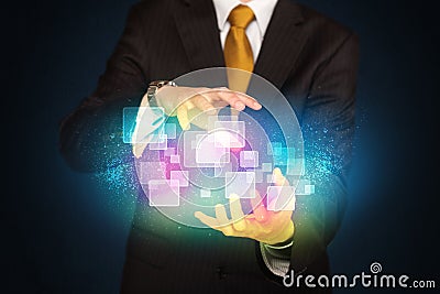 Man holding abstract icons Stock Photo