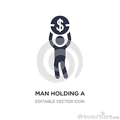 man holding a big coin icon on white background. Simple element illustration from Business concept Vector Illustration