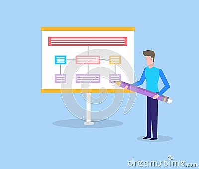 Man with Pencil Showing Scheme on Panel Vector Vector Illustration