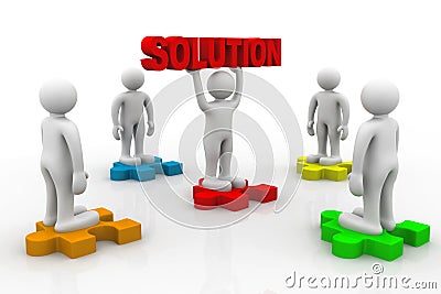 Man holding big red solution puzzle Stock Photo