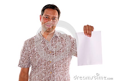 Man holding blank piece of paper Stock Photo