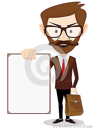 Man holding a blank poster Vector Illustration