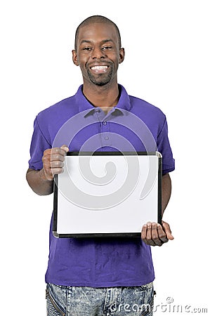 Man Holding Blank Sign Stock Photo