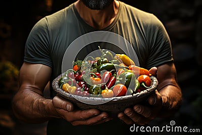 Man Holding Bowl of Fresh Assorted Vegetables Stock Photo