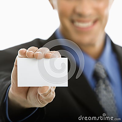 Man holding business card. Stock Photo