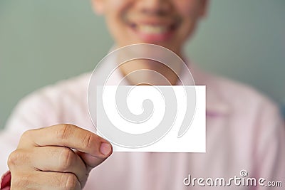 Man holding business card Stock Photo