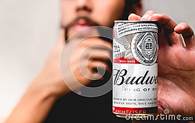 Can of Budweiser brand beer. Editorial Stock Photo