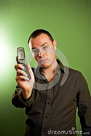 Man holding cell phone Stock Photo