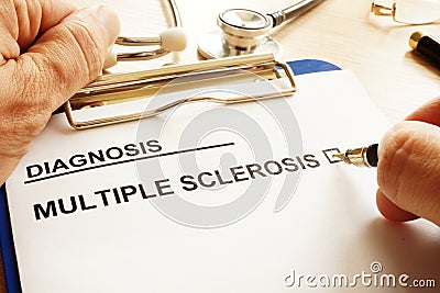 Man is holding clipboard with multiple sclerosis. Stock Photo