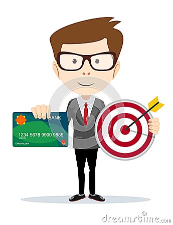 Man holding a credit card and target Vector Illustration