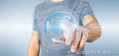 Man holding a 3d rendering data earth globe Stock Photo