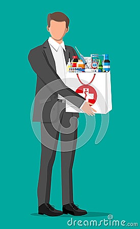 Man holding drugstore bag Vector Illustration