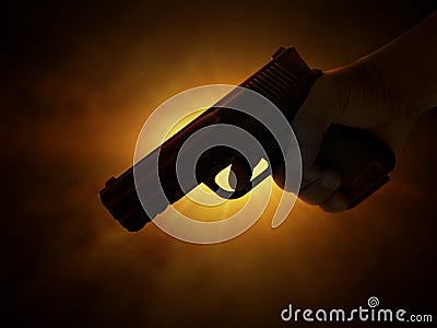 A man holding a gun in hand, the ship ready to shoot the man pointed a gun at us. A man holding a gun was robbed Editorial Stock Photo
