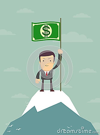 Man holding in hand flag with a banknote. Vector Illustration