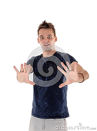 Man holding a hand up saying no Stock Photo