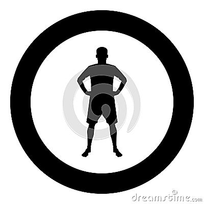 Man holding hands on belt confidence concept silhouette manager business icon black color illustration in circle round Vector Illustration