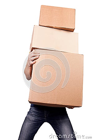 Man holding heavy card boxes Stock Photo