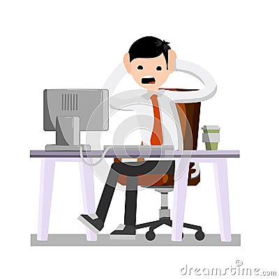 Man holding his head. Broken equipment. Broken computer. Crash the system Vector Illustration