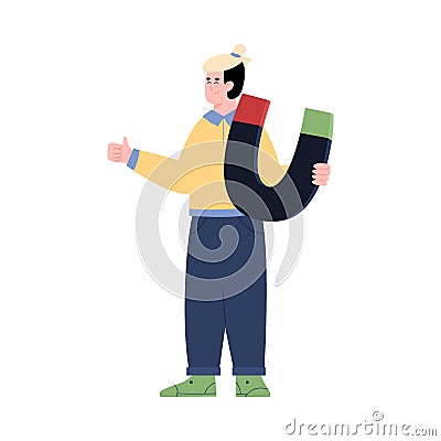 Man holding huge magnet, leads generation cartoon vector illustration isolated. Vector Illustration