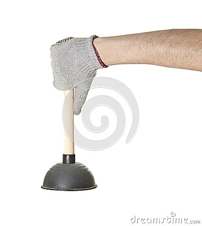 Man holding old air eliminator on a white Stock Photo