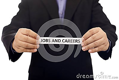 Man Holding Paper With Jobs And Careers Text Stock Photo