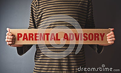 Man holding Parental advisory message Stock Photo