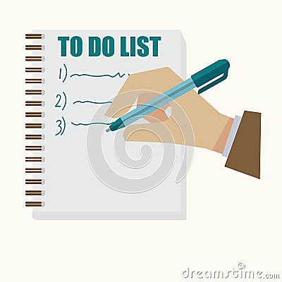 Man holding pen and writing on list in cartoon style Vector Illustration