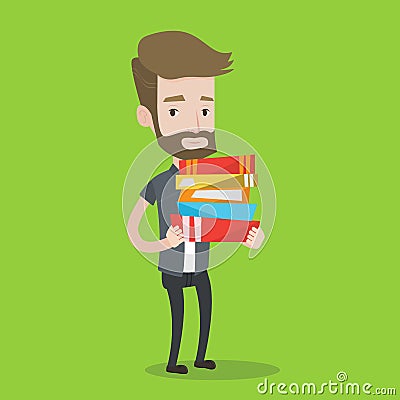 Man holding pile of books vector illustration. Vector Illustration