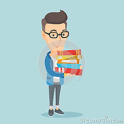 Man holding pile of books vector illustration. Vector Illustration