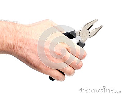 Man holding pliers Stock Photo