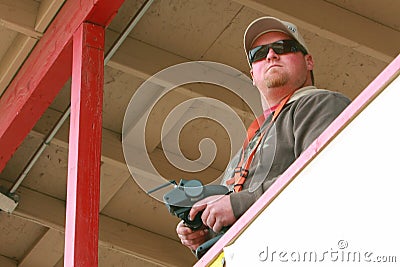 Man holding radio controller Stock Photo