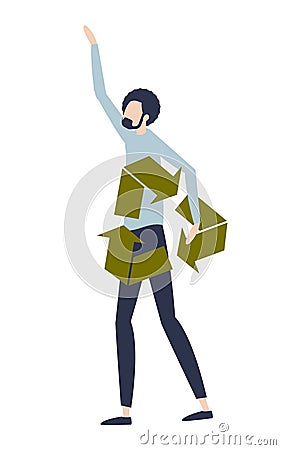 Man holding recycle symbol, promoting environmental activism Vector Illustration