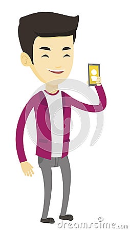 Man holding ringing mobile phone. Vector Illustration