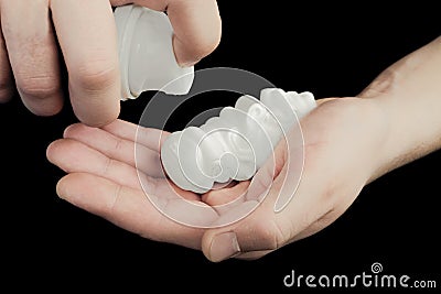 Man holding a shaving foam Stock Photo