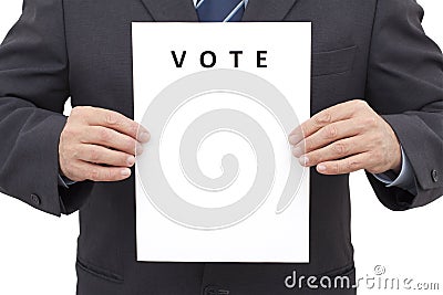 Man, Holding a Sheet with Title VOTE Stock Photo