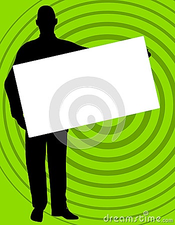 Man Holding Sign on Green Radial Cartoon Illustration