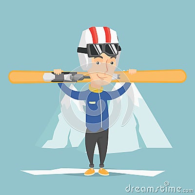 Man holding skis vector illustration. Vector Illustration