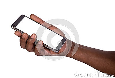 Man holding smart phone with blank screen Stock Photo