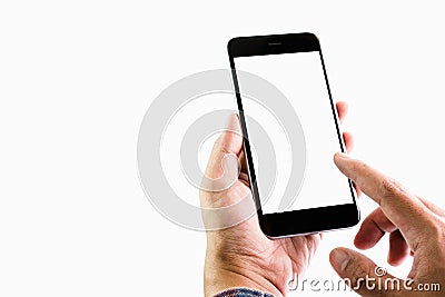 Man holding a smartphone blank screen. Take your screen to put on advertising. Stock Photo