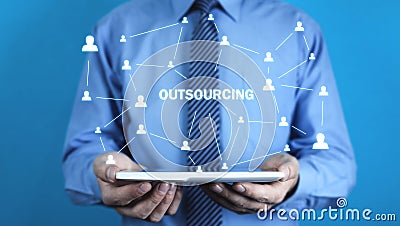 Man holding tablet. Outsourcing, business strategy concept Stock Photo