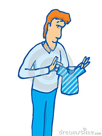 Man holding a tiny shirt Vector Illustration