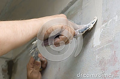 Man holding a trowel Stock Photo