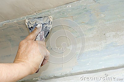 Man holding a trowel Stock Photo