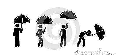 Man holding an umbrella, various character poses Vector Illustration